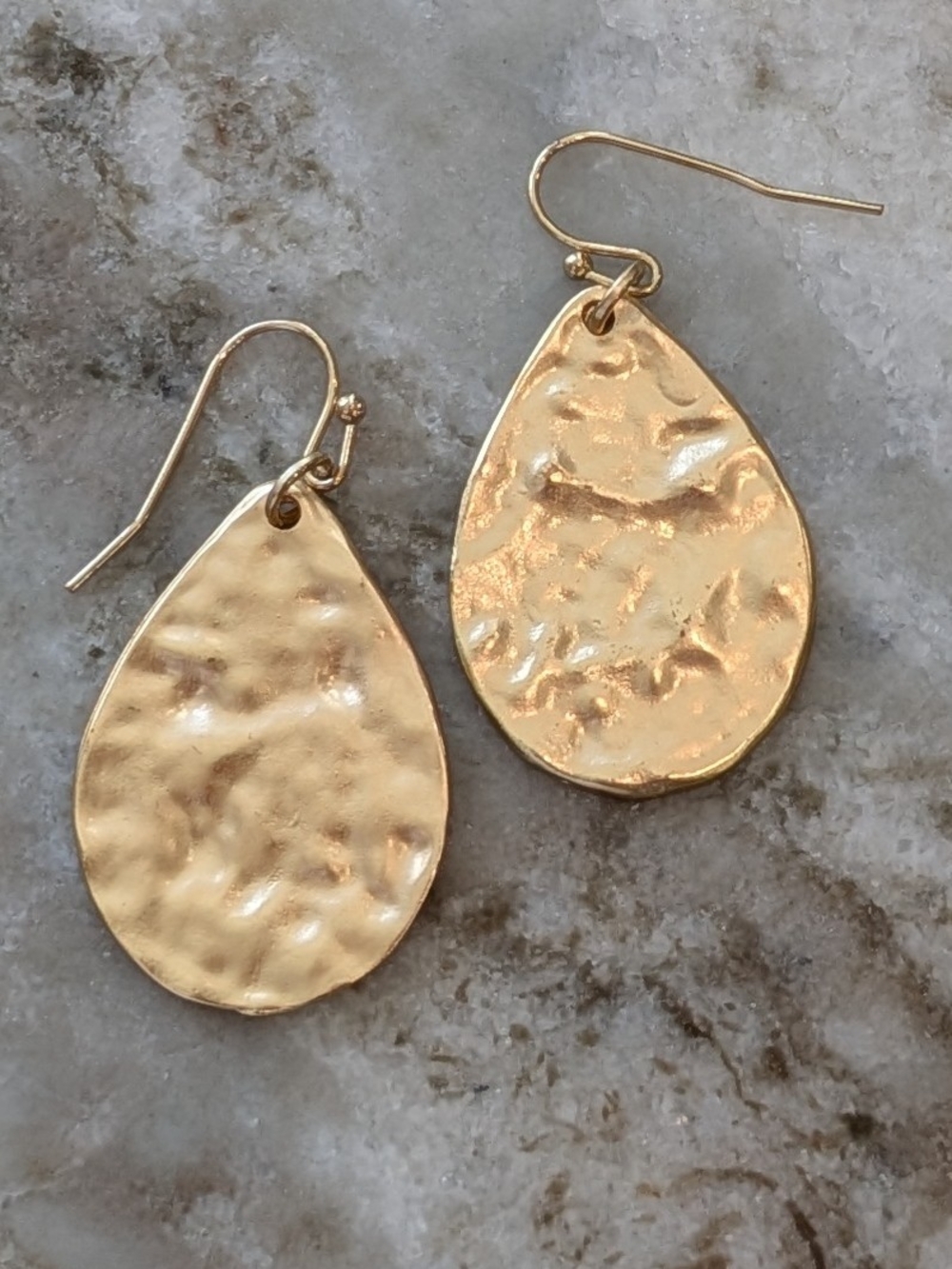 Gold Hammered Teardrop Dangle Earrings - Women Jewelry
